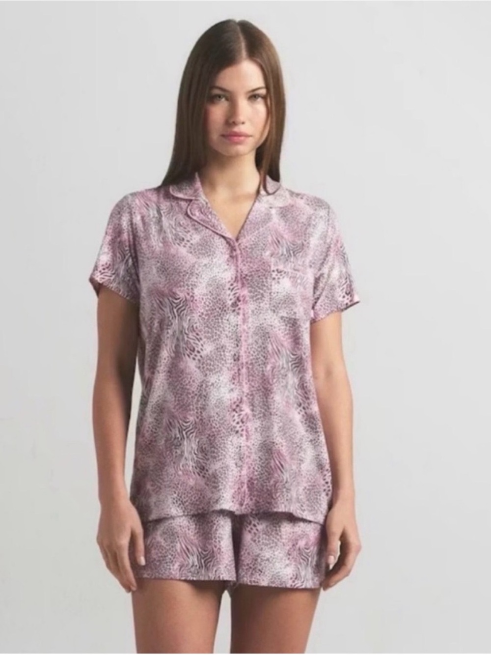 SKIMS Sleep Pink Bloom Mini Multi Animal-Print Short Pajama Set